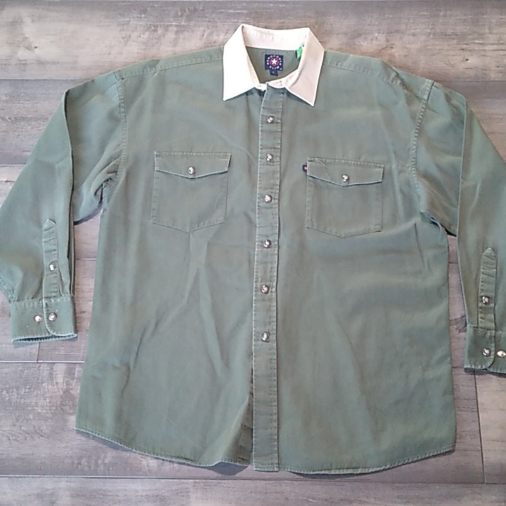 Panhandle Slim Snap Button Cotton Canvas Western Cowboy Rodeo Shirt Mens L